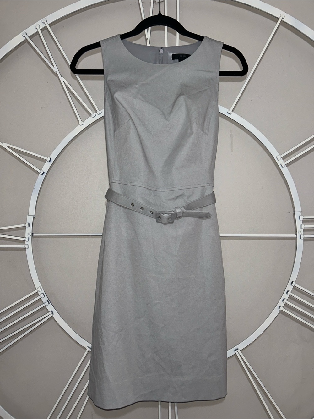 J. Crew Belted Cloud Gray Sleeveless Two Way Stretch Cotton Sheath Dress